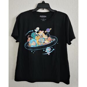 T-SHIRT-CLASSIC NICKELODEON CHARACTERS IN SPACESHIP-Black-Child XLarge/Adult Sml